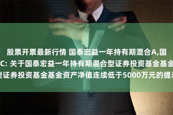 股票开票最新行情 国泰宏益一年持有期混合A,国泰宏益一年持有期混合C: 关于国泰宏益一年持有期混合型证券投资基金基金资产净值连续低于5000万元的提示性公告